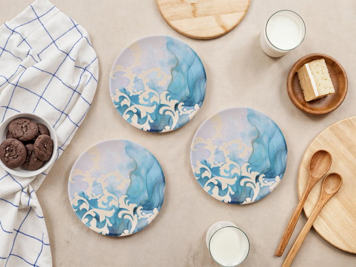 Hermia Set 6 Platos de Postre Porcelana Turquesa y Blanco 19.3 x 19.3 cm